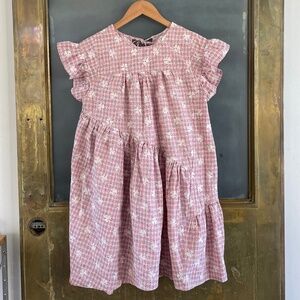 En Saison 100% Cotton Babydoll Dress Plaid Floral Puff Sleeve Cottagecore XS
